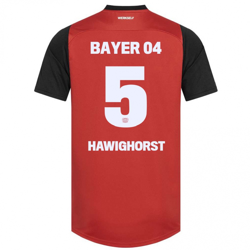 Niño Fútbol Camiseta Ben Hawighorst #5 Rojo Negro 1ª Equipación 2024/25 Argentina