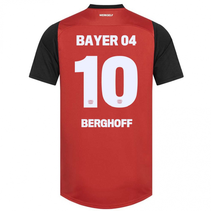 Niño Fútbol Camiseta Jonah Berghoff #10 Rojo Negro 1ª Equipación 2024/25 Argentina