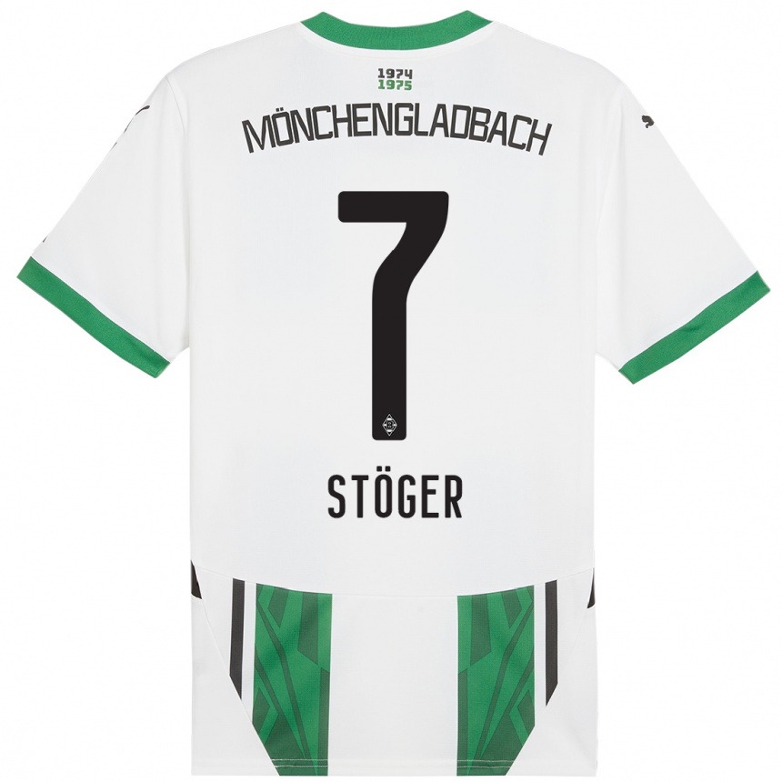 Niño Fútbol Camiseta Kevin Stöger #7 Blanco Verde 1ª Equipación 2024/25 Argentina