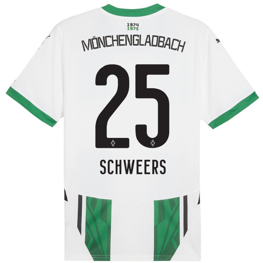 Niño Fútbol Camiseta Lion Schweers #25 Blanco Verde 1ª Equipación 2024/25 Argentina