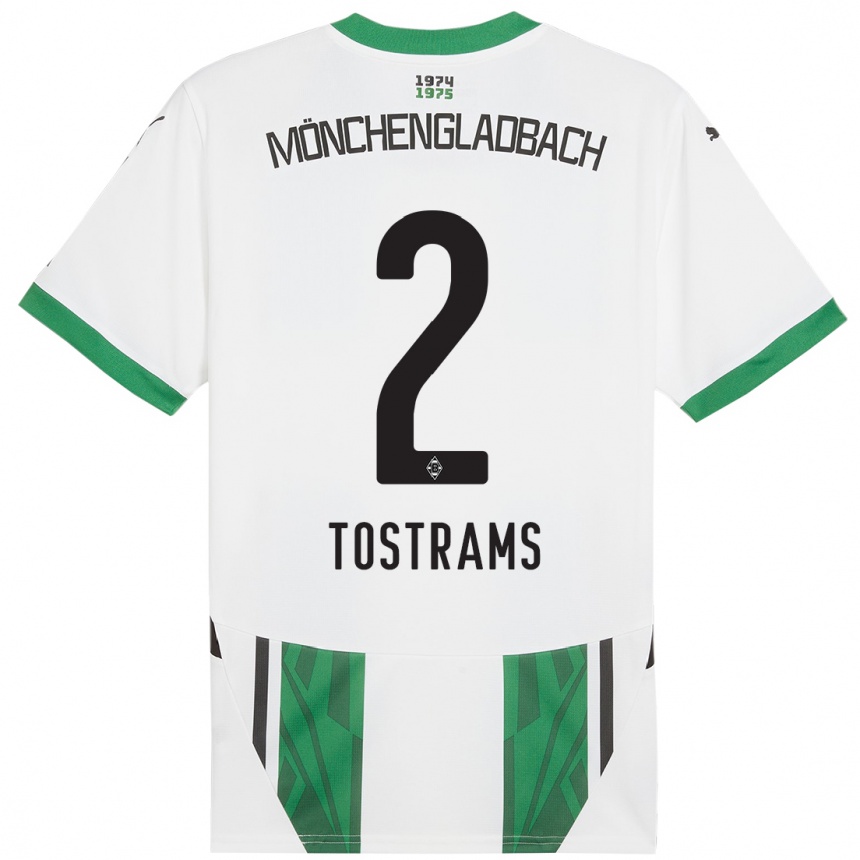 Niño Fútbol Camiseta Eva Tostrams #2 Blanco Verde 1ª Equipación 2024/25 Argentina