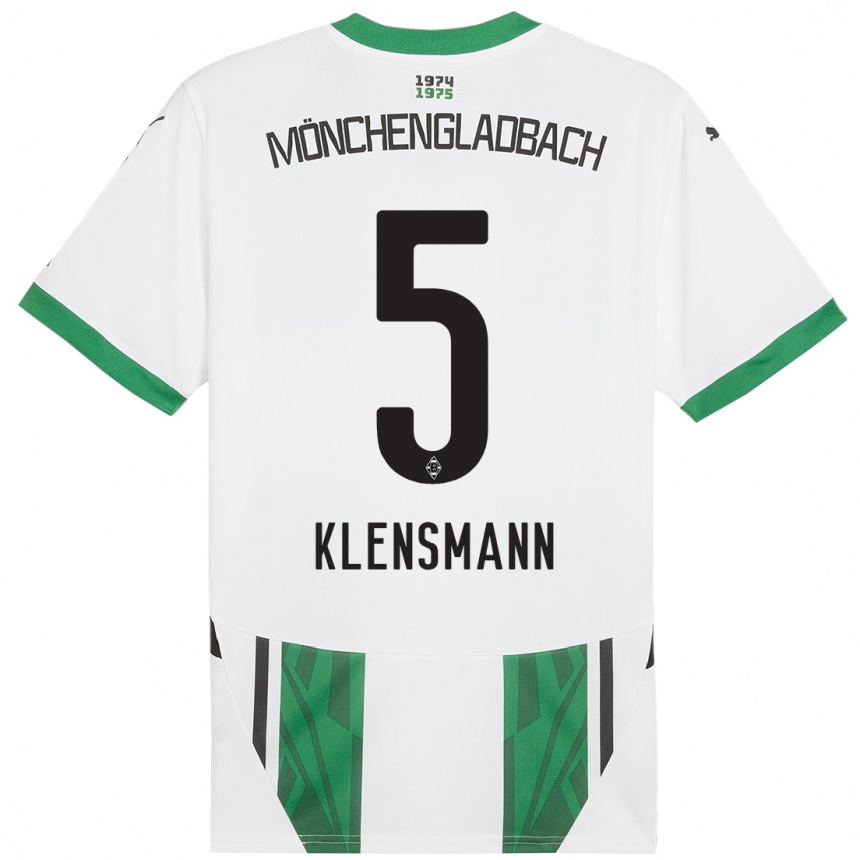 Niño Fútbol Camiseta Paula Klensmann #5 Blanco Verde 1ª Equipación 2024/25 Argentina