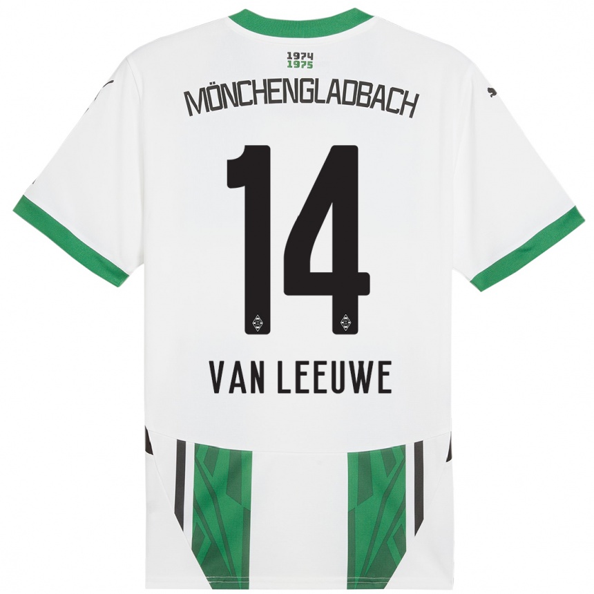 Niño Fútbol Camiseta Kyra Van Leeuwe #14 Blanco Verde 1ª Equipación 2024/25 Argentina