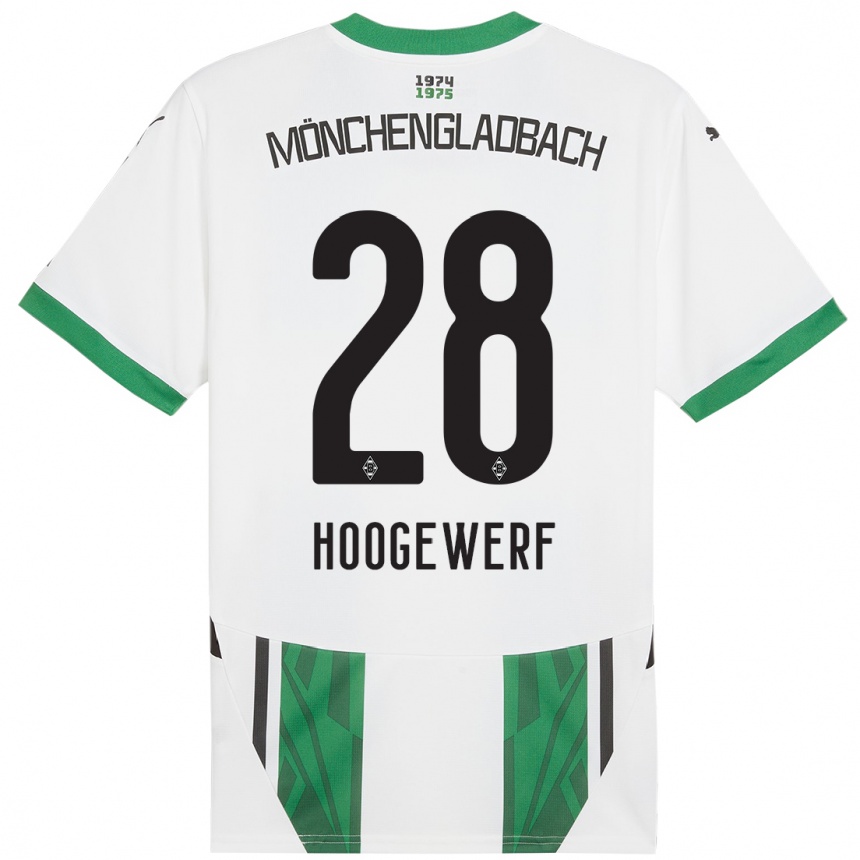 Niño Fútbol Camiseta Dillon Hoogewerf #28 Blanco Verde 1ª Equipación 2024/25 Argentina