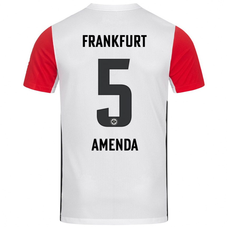 Niño Fútbol Camiseta Aurèle Amenda #5 Blanco Rojo 1ª Equipación 2024/25 Argentina