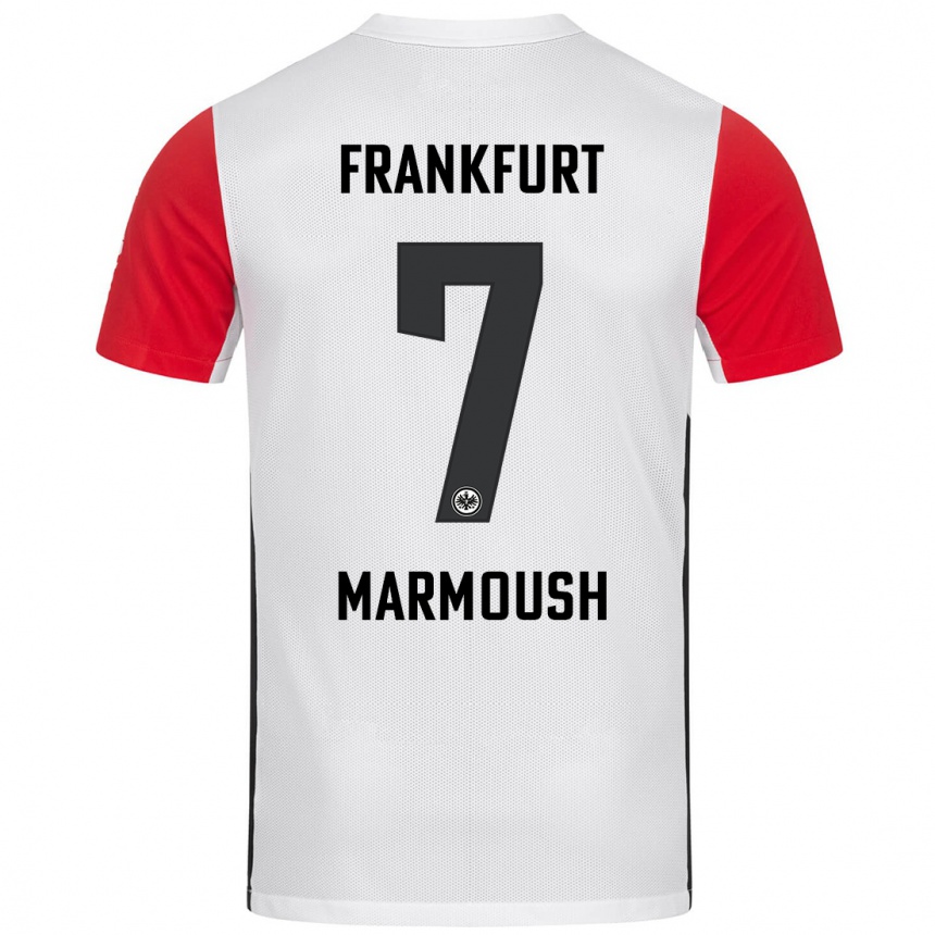 Niño Fútbol Camiseta Omar Marmoush #7 Blanco Rojo 1ª Equipación 2024/25 Argentina