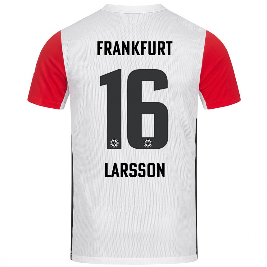 Niño Fútbol Camiseta Hugo Larsson #16 Blanco Rojo 1ª Equipación 2024/25 Argentina