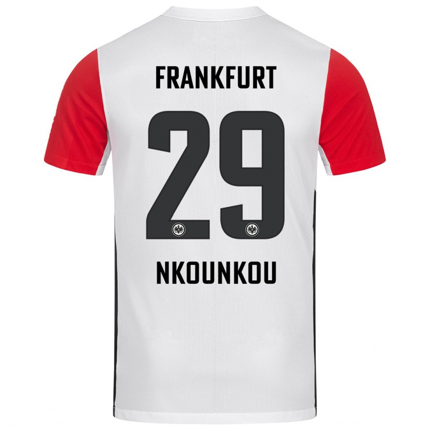 Niño Fútbol Camiseta Niels Nkounkou #29 Blanco Rojo 1ª Equipación 2024/25 Argentina