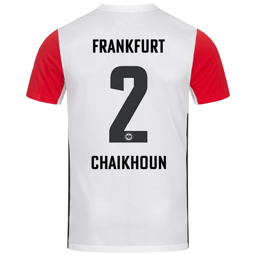 Niño Fútbol Camiseta Ayoub Chaikhoun #2 Blanco Rojo 1ª Equipación 2024/25 Argentina