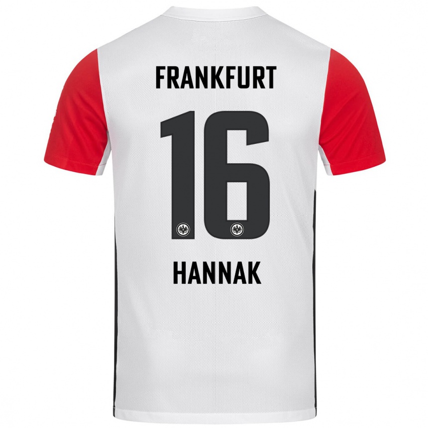 Niño Fútbol Camiseta Tim Hannak #16 Blanco Rojo 1ª Equipación 2024/25 Argentina