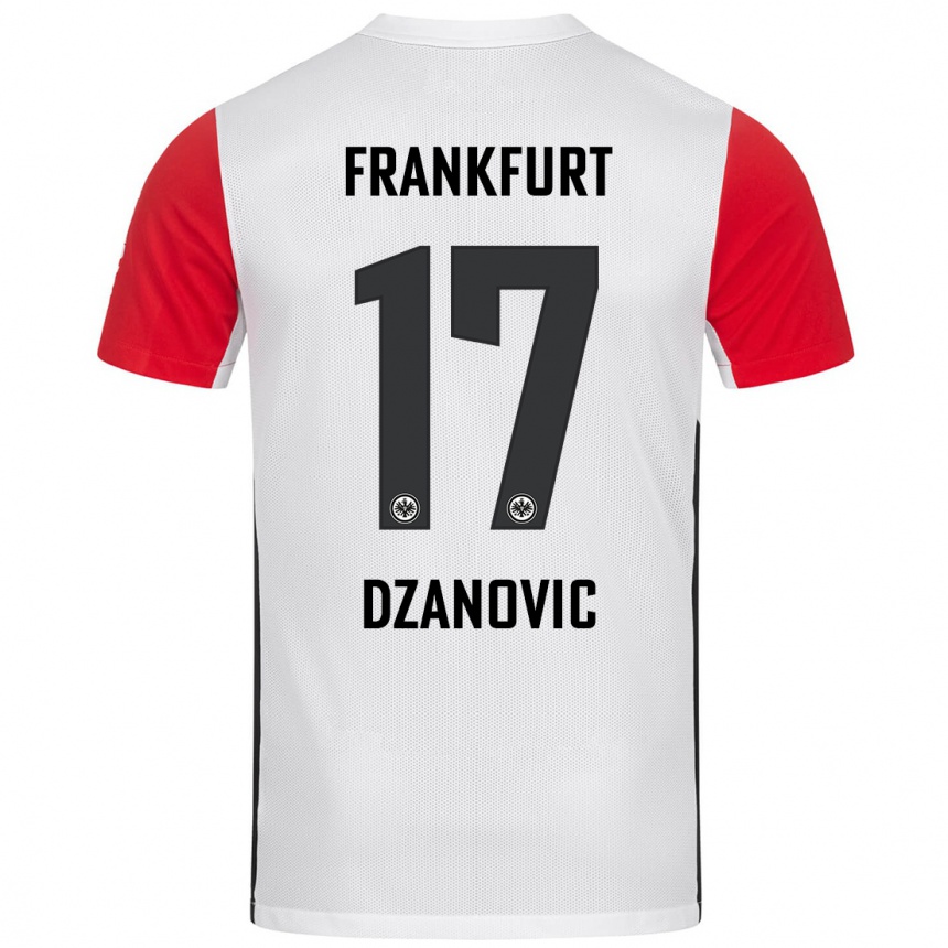 Niño Fútbol Camiseta Benjamin Dzanovic #17 Blanco Rojo 1ª Equipación 2024/25 Argentina