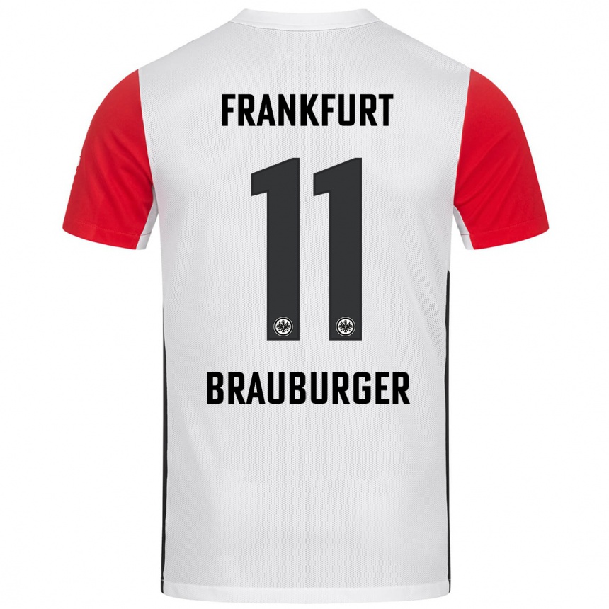 Niño Fútbol Camiseta Maximilian Brauburger #11 Blanco Rojo 1ª Equipación 2024/25 Argentina