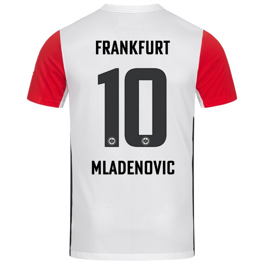 Niño Fútbol Camiseta Marko Mladenovic #10 Blanco Rojo 1ª Equipación 2024/25 Argentina