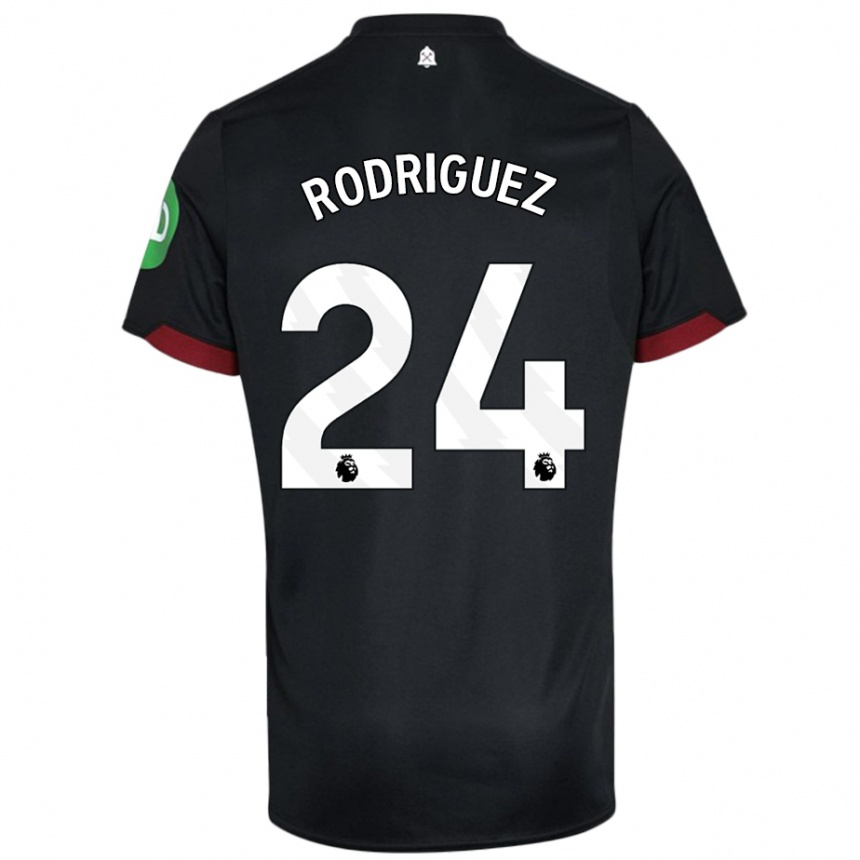 Niño Fútbol Camiseta Guido Rodríguez #24 Negro Blanco 2ª Equipación 2024/25 Argentina