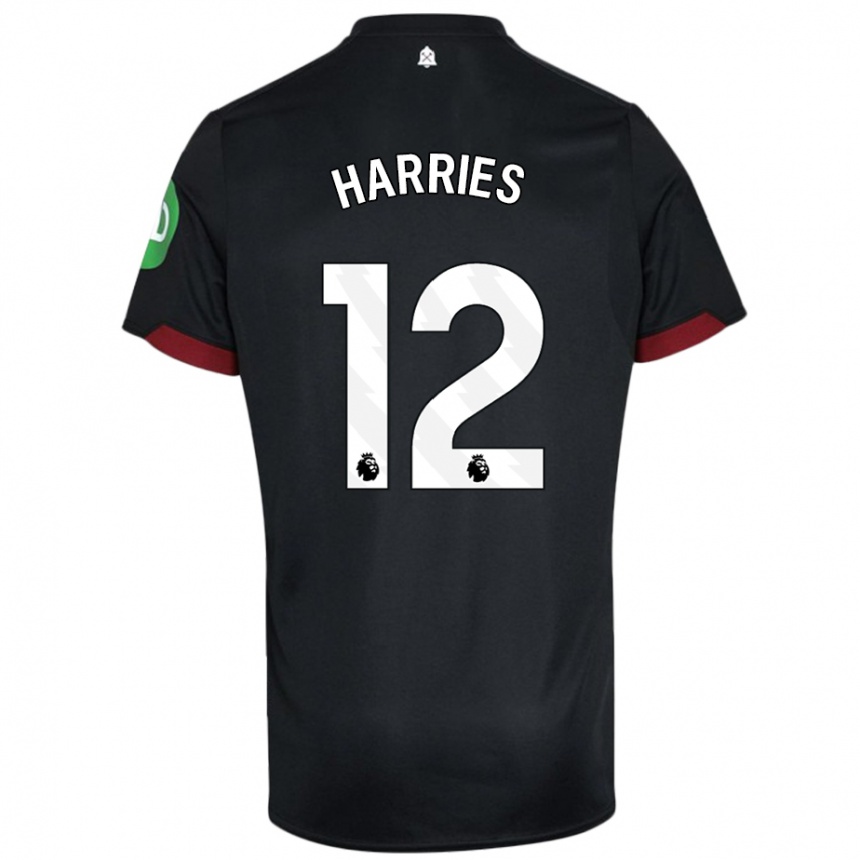 Niño Fútbol Camiseta Emma Harries #12 Negro Blanco 2ª Equipación 2024/25 Argentina