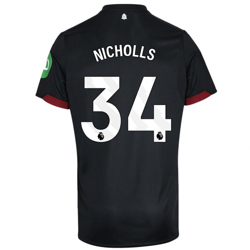 Niño Fútbol Camiseta Macey Nicholls #34 Negro Blanco 2ª Equipación 2024/25 Argentina