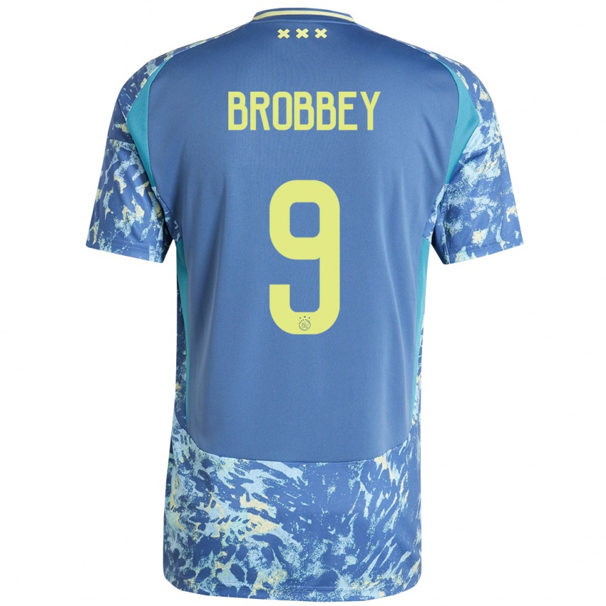 Niño Fútbol Camiseta Brian Brobbey #9 Gris Azul Amarillo 2ª Equipación 2024/25 Argentina