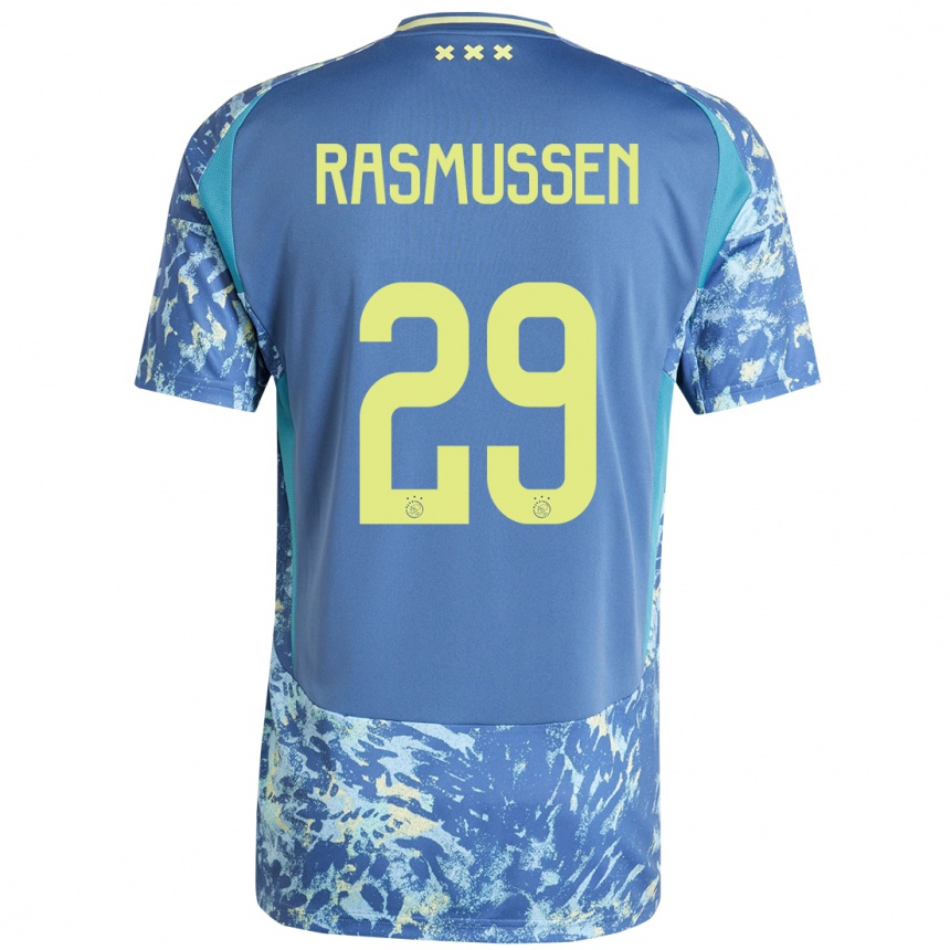 Niño Fútbol Camiseta Christian Rasmussen #29 Gris Azul Amarillo 2ª Equipación 2024/25 Argentina