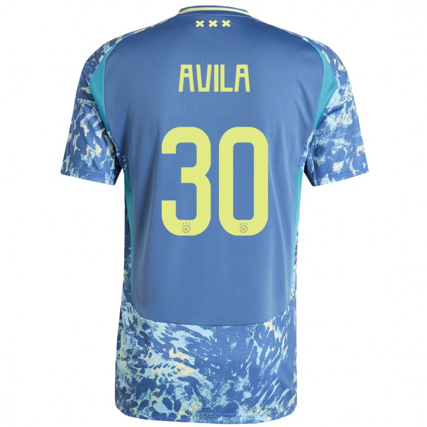 Niño Fútbol Camiseta Gastón Ávila #30 Gris Azul Amarillo 2ª Equipación 2024/25 Argentina