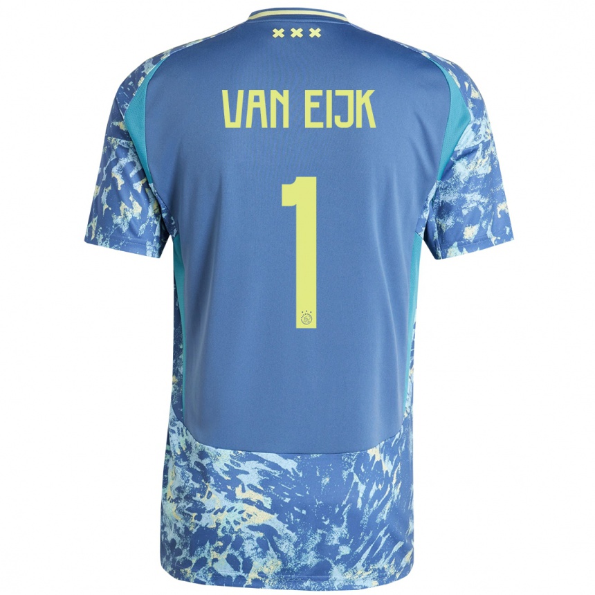 Niño Fútbol Camiseta Regina Van Eijk #1 Gris Azul Amarillo 2ª Equipación 2024/25 Argentina