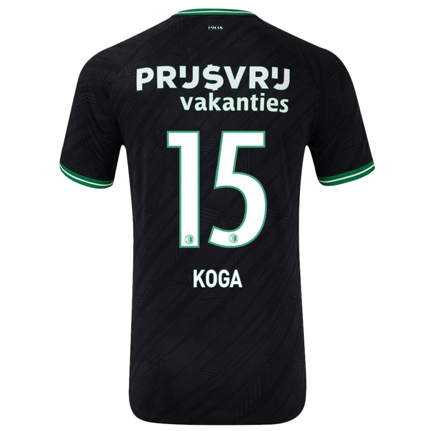 Niño Fútbol Camiseta Tōko Koga #15 Negro Verde 2ª Equipación 2024/25 Argentina