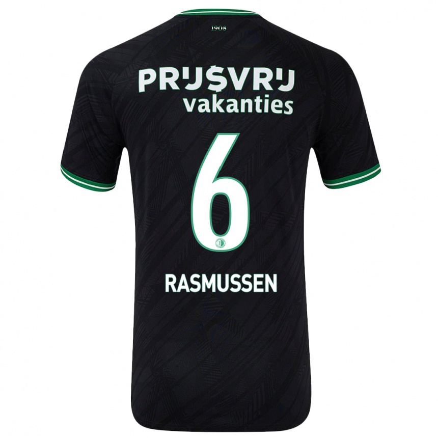 Niño Fútbol Camiseta Jacob Rasmussen #6 Negro Verde 2ª Equipación 2024/25 Argentina