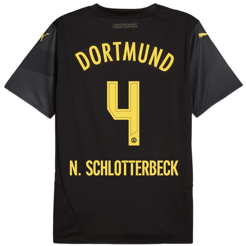 Niño Fútbol Camiseta Nico Schlotterbeck #4 Negro Amarillo 2ª Equipación 2024/25 Argentina