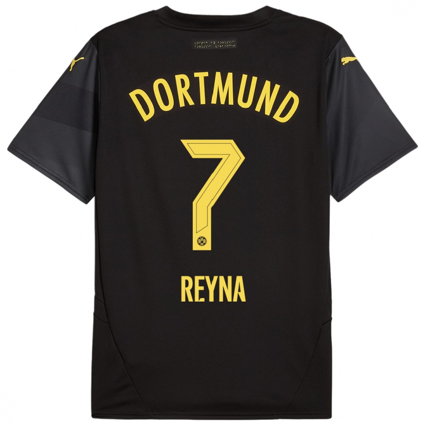 Niño Fútbol Camiseta Giovanni Reyna #7 Negro Amarillo 2ª Equipación 2024/25 Argentina