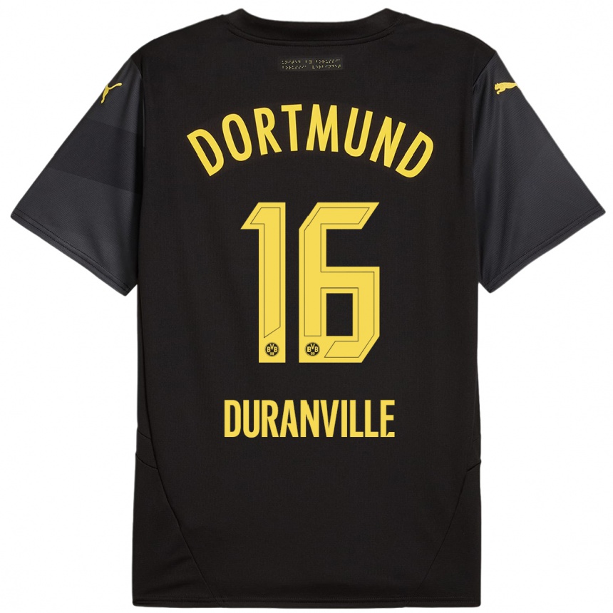 Niño Fútbol Camiseta Julien Duranville #16 Negro Amarillo 2ª Equipación 2024/25 Argentina