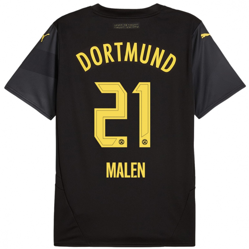 Niño Fútbol Camiseta Donyell Malen #21 Negro Amarillo 2ª Equipación 2024/25 Argentina