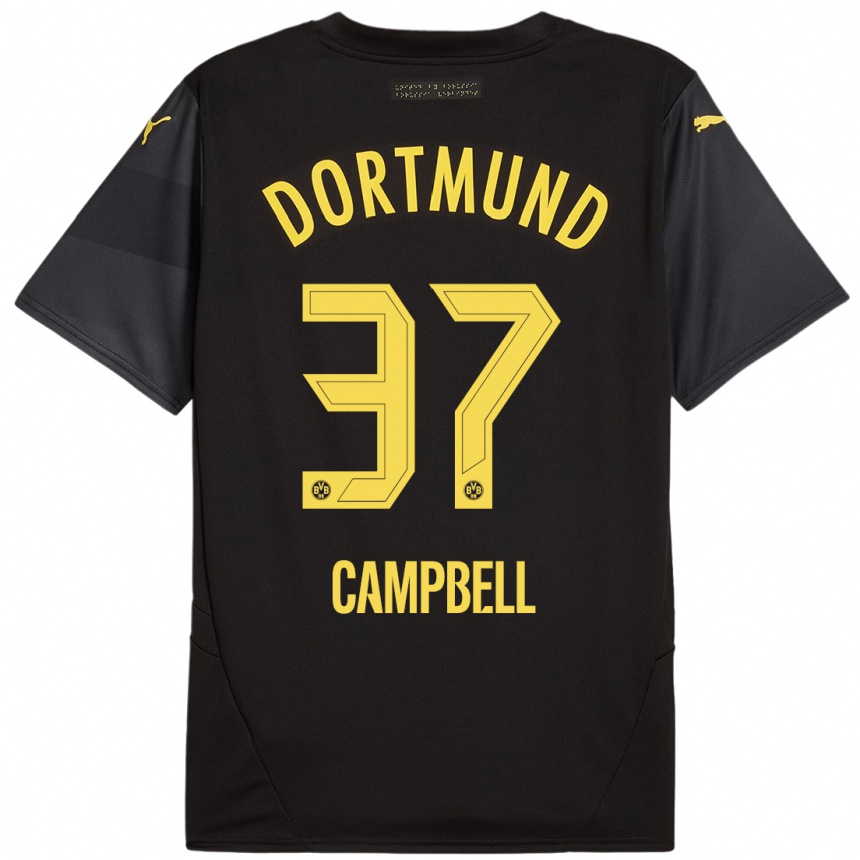 Niño Fútbol Camiseta Cole Campbell #37 Negro Amarillo 2ª Equipación 2024/25 Argentina