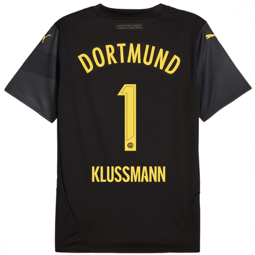 Niño Fútbol Camiseta Leon Klußmann #1 Negro Amarillo 2ª Equipación 2024/25 Argentina