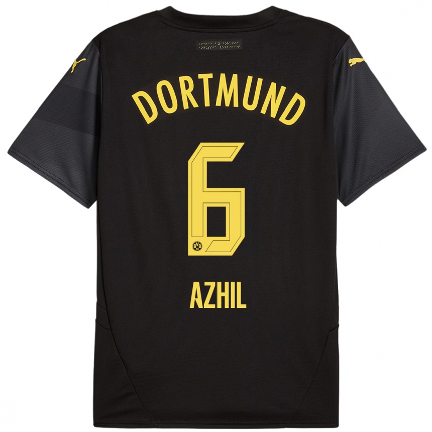 Niño Fútbol Camiseta Ayman Azhil #6 Negro Amarillo 2ª Equipación 2024/25 Argentina