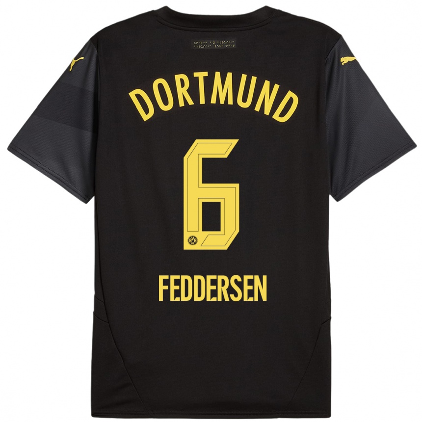 Niño Fútbol Camiseta Jonas Feddersen #6 Negro Amarillo 2ª Equipación 2024/25 Argentina