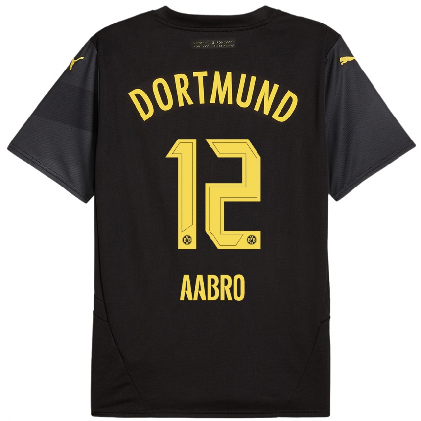 Niño Fútbol Camiseta Gustav Aabro #12 Negro Amarillo 2ª Equipación 2024/25 Argentina