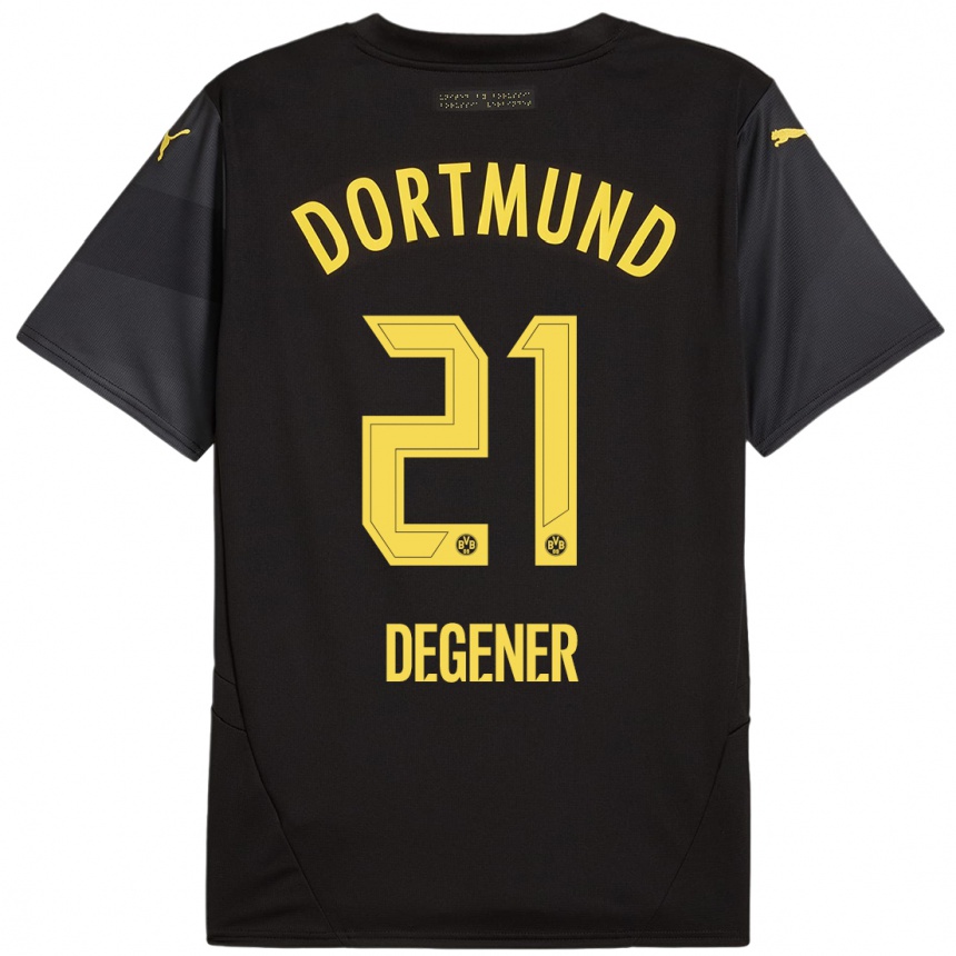 Niño Fútbol Camiseta Tim Degener #21 Negro Amarillo 2ª Equipación 2024/25 Argentina