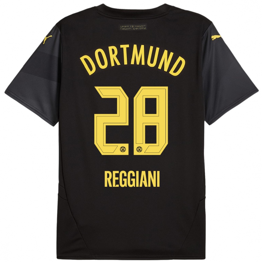 Niño Fútbol Camiseta Luca Reggiani #28 Negro Amarillo 2ª Equipación 2024/25 Argentina