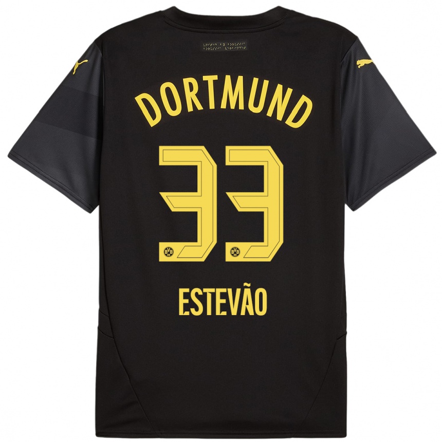 Niño Fútbol Camiseta Tiago Estevão #33 Negro Amarillo 2ª Equipación 2024/25 Argentina