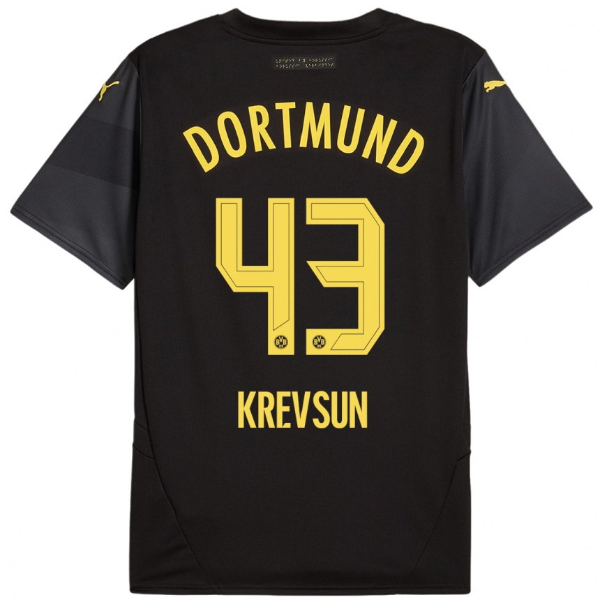 Niño Fútbol Camiseta Danylo Krevsun #43 Negro Amarillo 2ª Equipación 2024/25 Argentina