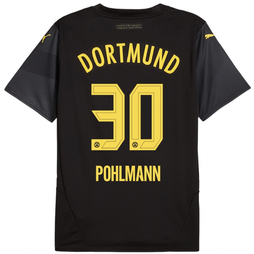 Niño Fútbol Camiseta Ole Pohlmann #30 Negro Amarillo 2ª Equipación 2024/25 Argentina