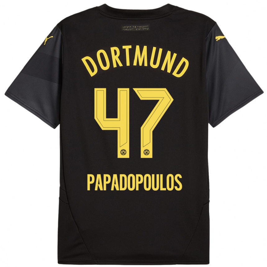 Niño Fútbol Camiseta Antonios Papadopoulos #47 Negro Amarillo 2ª Equipación 2024/25 Argentina