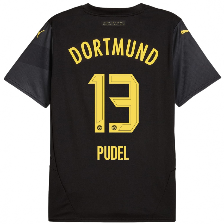 Niño Fútbol Camiseta Bjarne Pudel #13 Negro Amarillo 2ª Equipación 2024/25 Argentina