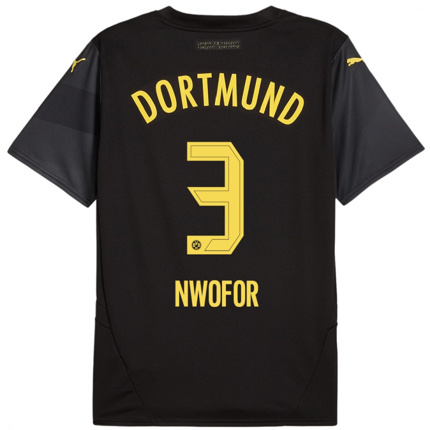 Niño Fútbol Camiseta Jamie Nwofor #3 Negro Amarillo 2ª Equipación 2024/25 Argentina