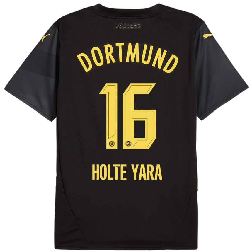 Niño Fútbol Camiseta Ten Holte Yara #16 Negro Amarillo 2ª Equipación 2024/25 Argentina