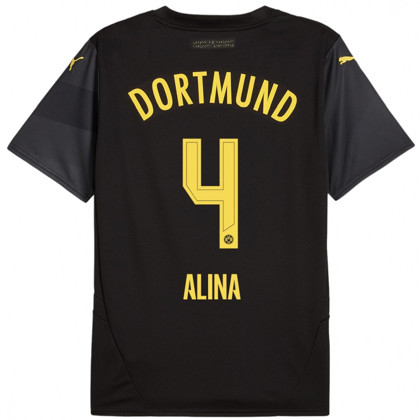 Niño Fútbol Camiseta Grijseels Alina #4 Negro Amarillo 2ª Equipación 2024/25 Argentina