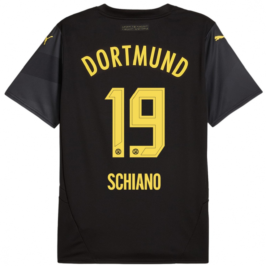 Niño Fútbol Camiseta Emilio Schiano #19 Negro Amarillo 2ª Equipación 2024/25 Argentina