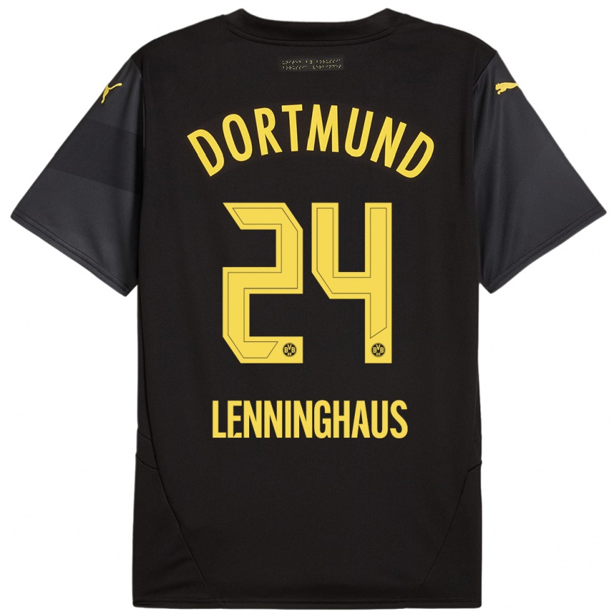 Niño Fútbol Camiseta Mika Lenninghaus #24 Negro Amarillo 2ª Equipación 2024/25 Argentina