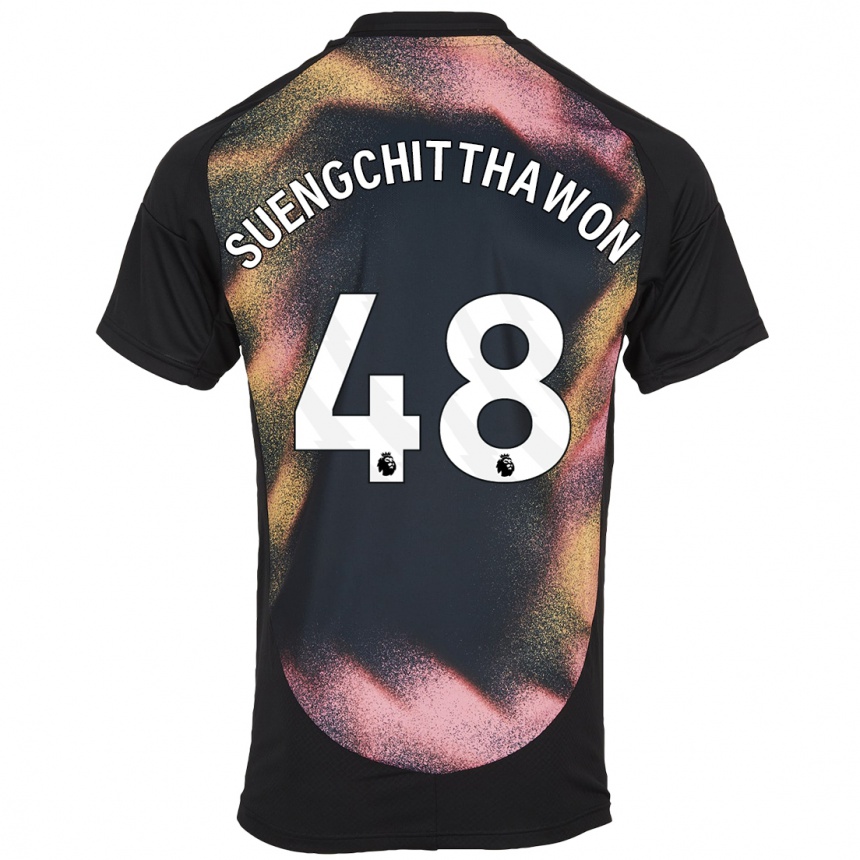 Niño Fútbol Camiseta Thanawat Suengchitthawon #48 Negro Blanco 2ª Equipación 2024/25 Argentina