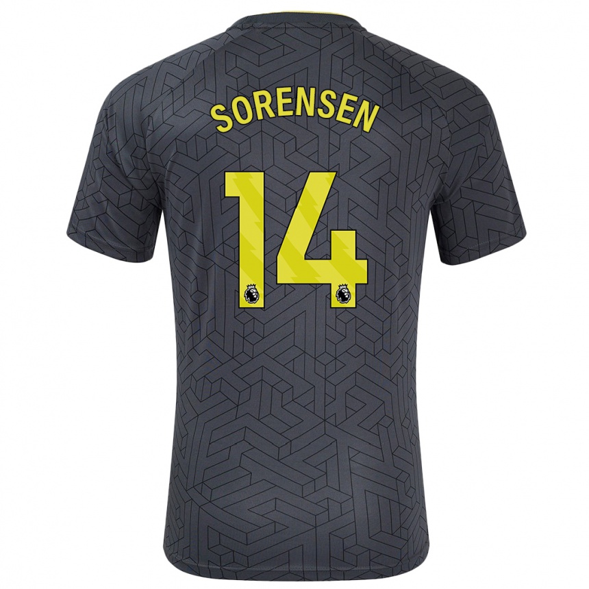 Niño Fútbol Camiseta Nicoline Sorensen #14 Negro Amarillo 2ª Equipación 2024/25 Argentina