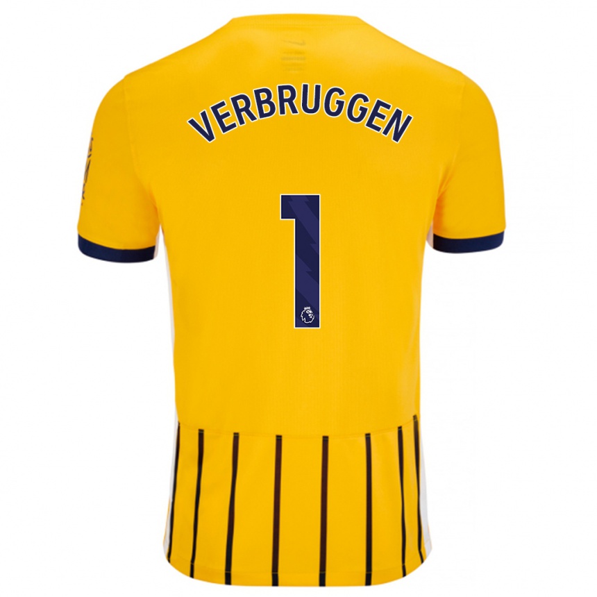 Niño Fútbol Camiseta Bart Verbruggen #1 Dorado Azul Rayas 2ª Equipación 2024/25 Argentina